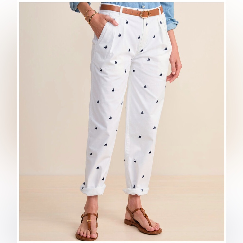 New Rachel Zoe Women’s White Relaxed Chino Pants with Black Boat Pattern - Sz 4